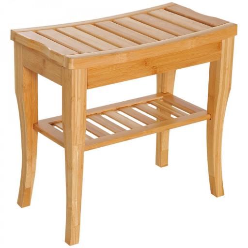 Taburete de Baño de Bambú con Estante Banco de Baño Impermeable y Robusta para Salón SPA 47,5x26x44,5 cm Natural [6]