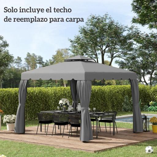 Techo de Repuesto para Cenador 3x3 m Cubierta de Repuesto con Techo Doble y 8 Orificios de Drenaje Gris Claro [5]