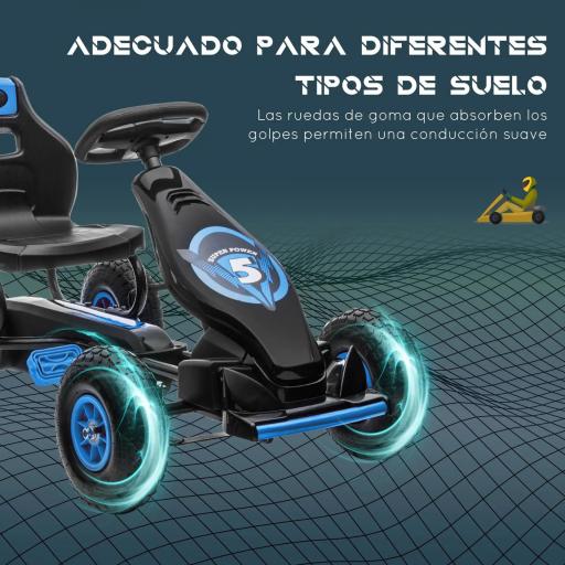 Go Kart a Pedales Infantil con Asiento Ajustable Neumáticos Inflables Amortiguador y Freno de Mano 121x58x61 cm Azul [6]