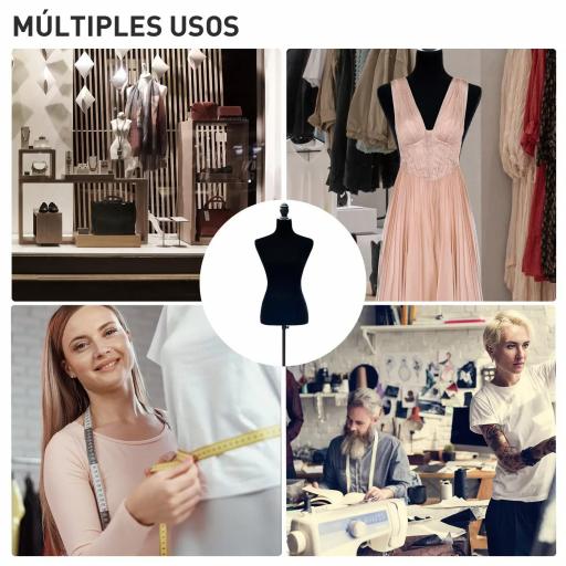 Maniquí de Costura Ajustable a 130-168 cm con Trípode de Madera para Fotografía de Moda Exposición de Prendas Negro [5]