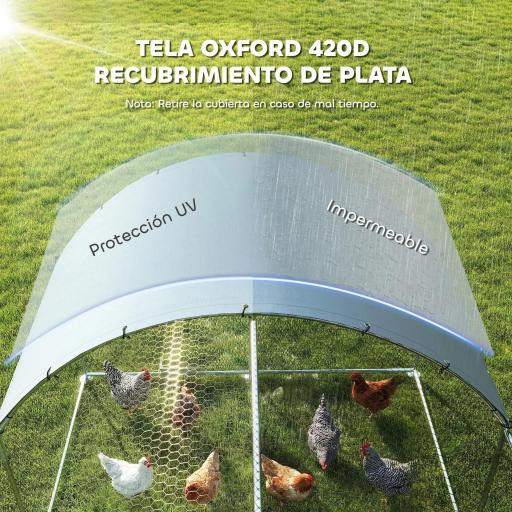 Gallinero para Exterior 2,8x5,1x1,9 m Cubierta de Tela Oxford Anti-UV Impermeable Pestillos para 15-24 Gallinas Plata [6]