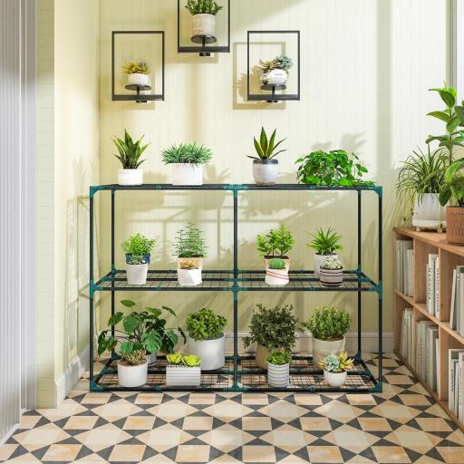 Soporte para Plantas de 3 Niveles Estantería para Plantas de Acero para Interior y Exterior 143x48x100 cm Verde [5]