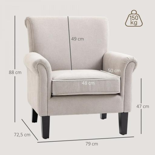 Butaca de Salón Tapizada en Tela Sillón Relax con Reposabrazos Asiento Extraíble para Dormitorio 79x78x87 cm Gris [1]