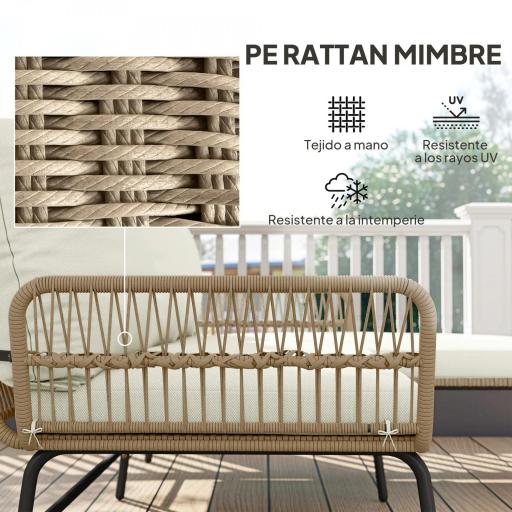 Conjunto de Muebles de Jardín Exterior de Ratán con Sofá de 2 Plazas Chaise Longue Cojines y Mesa Auxiliar Crema [4]