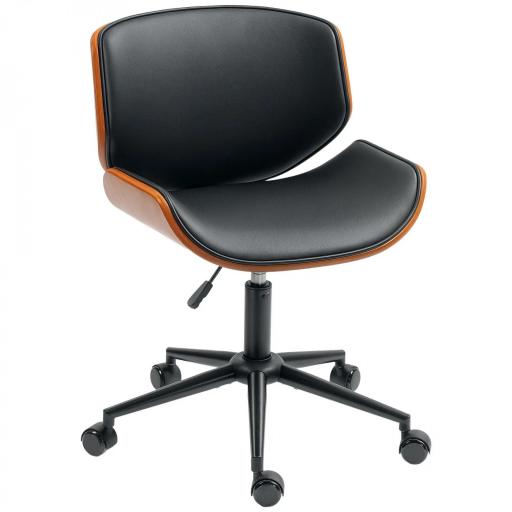 Silla de Escritorio sin Brazos Vintage Giratoria Tapizada en PU Madera Curvada Altura Ajustable Negro y Marrón [8]