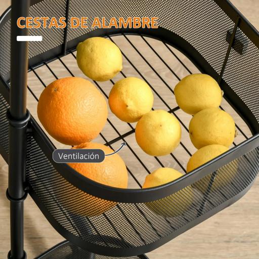 Carrito Auxiliar con Ruedas de 5 Niveles con 4 Cestas de Almacenamiento Giratorias 270° y Bandeja 33x33x77 cm Negro [2]