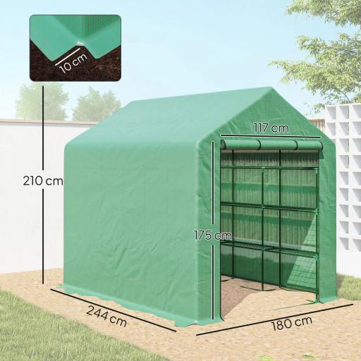 Invernadero de Exterior con Estantes de 4 Niveles Puerta con Cremallera y Marco de Acero 244x180x210 cm Verde [4]