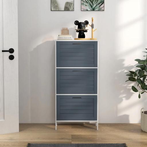 Mueble Zapatero Estrecho Armario Zapatero Alto con 3 Cajones Abatibles para 6 Pares de Zapatos 53x18x108,5 cm Gris [4]