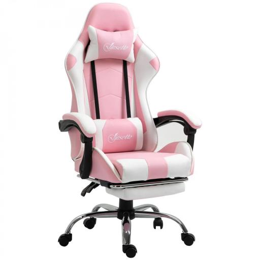 Silla Gamer Reclinable con Reposapiés Sillón Gaming con Reposacabezas Cojín Lumbar y Altura Ajustable 64x67x127 cm Rosa [9]