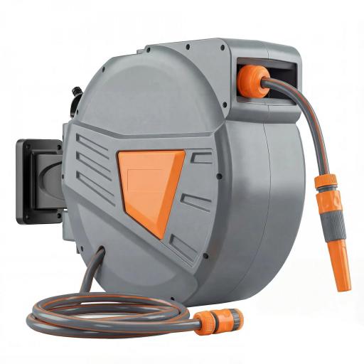 Carrete de Manguera Retráctil 20+1,6 m con Boquilla de 2 Modos Bloqueo Automático Retracción Controlada Soporte Naranja [10]