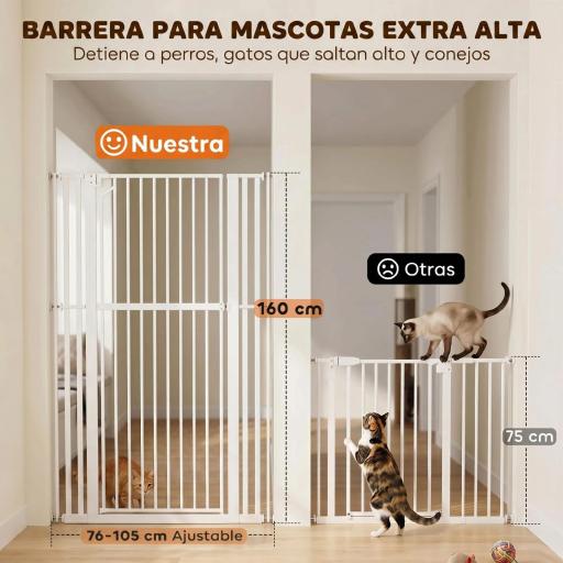 Barrera de Seguridad Niños Perros y Gatos Extra Alta 160cm Extensible 76-105cm para Puertas Escaleras Cierre Automático [2]