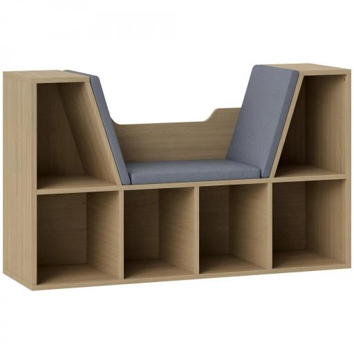 Librería con Asiento Estantería de Libros con 6 Cubos Cojín para Sala de Estar Dormitorio 102x30x61cm Roble y Gris [8]