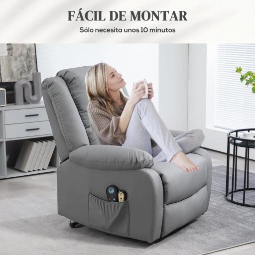 Sillón Levanta Personas Eléctrico con 8 Punto de Masaje Función de Calentamiento 2 Controles Remotos y Bolsillo Gris [6]