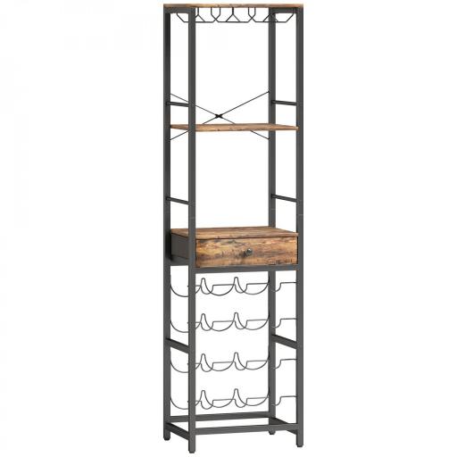 Mueble de Bar para Vinos con Soporte de Copas y Cajón Botellero para 12 Botellas con Estante Abierto Marrón Rústico [9]