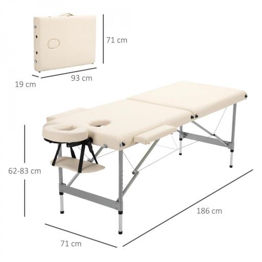 Camilla de Masaje Plegable con Altura Ajustable en 7 Posiciones Reposacabezas y Apoyabrazos 186x71x62-83 cm Beige [1]