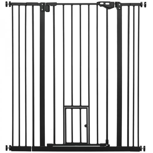 Barrera de Seguridad Extensible con Puerta Pequeña Cierre Automático y Sistema de Doble Bloqueo 74-101x104,1 cm Negro [7]