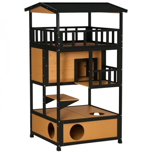 Caseta para Gatos de Madera 75,5x75x137 cm con Techo Asfáltico Plataformas para Interior y Exterior Natural [9]