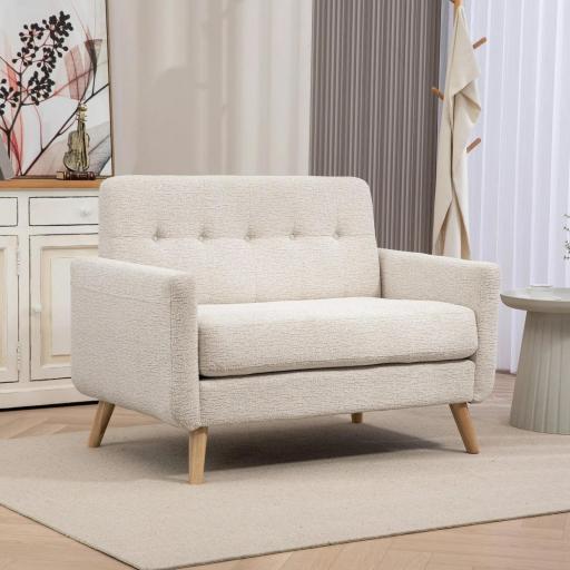 Sofá de 2 Plazas Moderno con Reposabrazos y Patas de Madera Carga 240 kg para Dormitorio Oficina 114x71x82 cm Beige