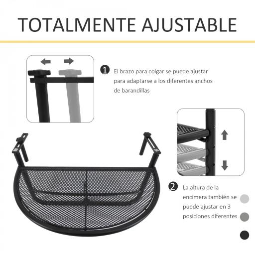 Mesa Colgante de Balcón Semicircular 60x47x50 cm Ajustable en Altura Simple y Conveniente para Barandilla de Balcón Terraza Patio [2]