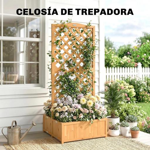 Jardinera con Enrejado de Madera para Plantas Trepadoras con 2 Cajas Plegables Base de Listones 73x70x170 cm Natural [3]