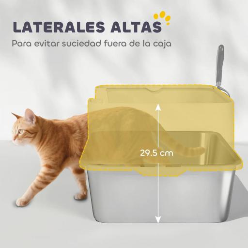 Arenero para Gatos de Acero Inoxidable XL con Borde Alto Pala Fácil de Limpiar Prueba de Fugas 60x40x29,5 cm Gris [7]