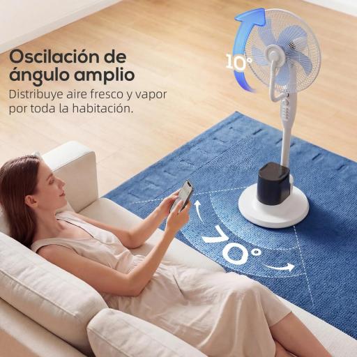 Ventilador Nebulizador 90W Oscilación de 70° 3 Velocidades 5 Aspas Depósito de Agua de 3,5L 5 Ruedas Blanco [5]