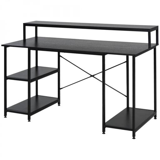 Mesa para Computadora Escritorio de Oficina Estudio con 3 Estantes Tabla Superior Patas con Almohadillas Ajustables Antideslizantes Marco Metálico 140x60x93 cm Negro [9]