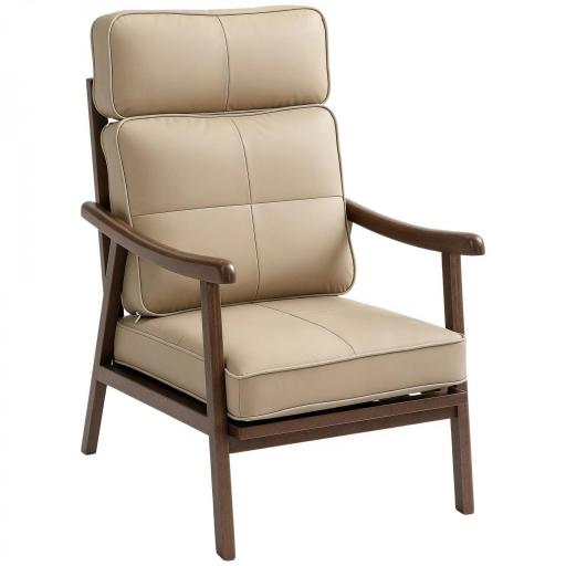 Sillón de Salón Tapizado en PU con Marco de Madera Cojines Acolchados Gruesos Caqui y Madera Nogal [9]