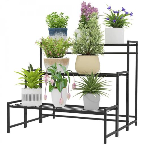 Soporte para Plantas de Tres Niveles con Diseño en Escalera y Estructura Metálica Resistente para Interior y Exterior [9]