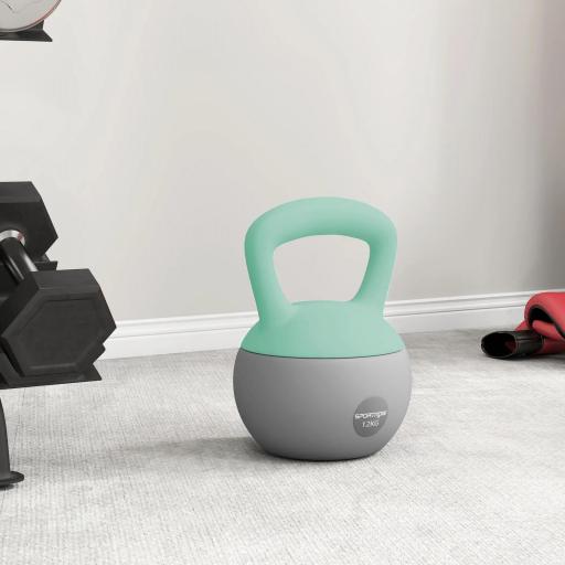 Pesa Rusa 12 kg Kettlebell Relleno de Arena Metálica Mango Antideslizante para Entreno en Casa 21x21x30 cm Verde y Gris [5]