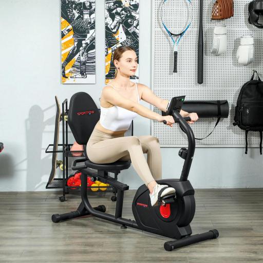 Bicicleta Estática en Casa con Respaldo Resistencia Magnética Ajustable y Pantalla LCD 103-139x61x100,5 cm Negro