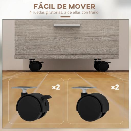 Cajonera de Escritorio con 3 Cajones Ruedas Cerradura 2 Llaves Archivador Móvil para Estudio Salón 40x40x61,5 cm Gris [4]
