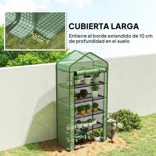 Invernadero Resistente de 5 Niveles con 1 Puerta con Cremallera Anti-UV Diseño Ensanchado y Estantes 90x49x193 cm Verde [6]