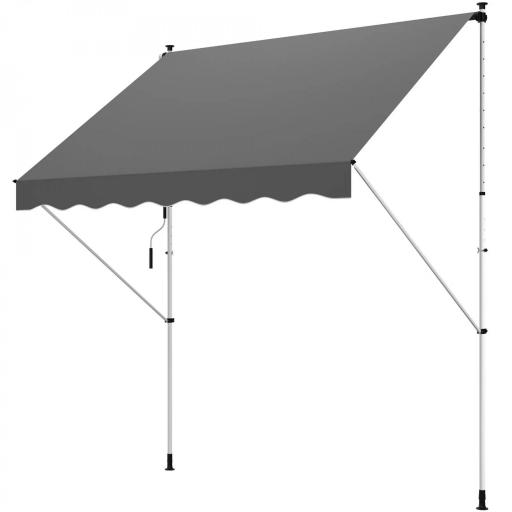 Toldo Manual Retráctil 300x150x170-280 cm con Altura Ajustable Manivela y Protección Solar para Terraza Gris [9]