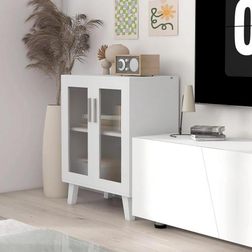 Aparador de 2 Puertas Aparador de Salón con 2 Estantes Puertas Transparentes para Cocina Entrada Blanco 61x35x75 cm [7]