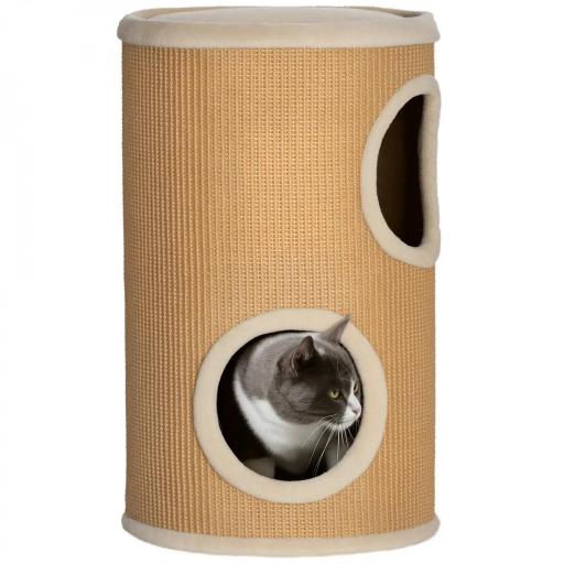 Barril Rascador para Gatos de 2 Niveles Torre Rascador para Gatos con 2 Cuevas y Cubierta de Sisal Ø35x60 cm Marrón [7]