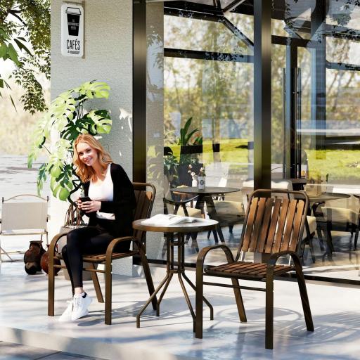 Conjunto de Jardín Exterior de 3 Piezas con 2 Sillas Apilables y Mesa Redonda de Vidrio Templado para Balcón Terraza