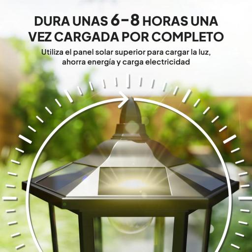Lámpara Solar de Jardín Farola con 6 Luces LED con Batería Recargable Solar con Autonomía de 6-8 Horas Ø26,5x177cm Negro [5]