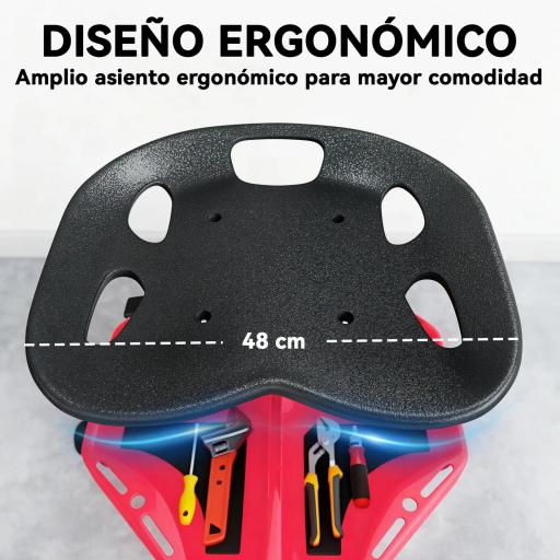 Taburete de Taller Móvil con Bandeja Magnética Ruedas Altura Ajustable de 52–59,5 cm Carga 135 kg para Garaje Rojo [6]