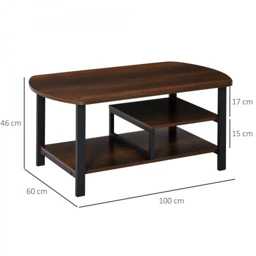 Mesa de Centro Mesa de Café con 2 Estantes para Salón Sala de Estar Dormitorio Estilo Vintage Madera 100x60x46 cm Marrón Rústico [1]