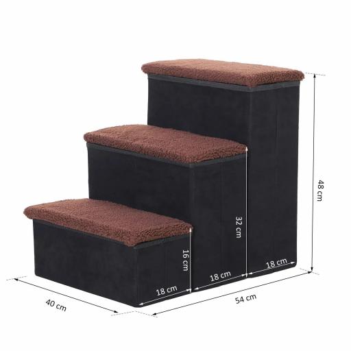 Escalera para Mascotas de 3 Peldaños Plegable con Tapas Abatibles y Espacio de Almacenamiento 3 Escalones de Perros Gatos Pequeños para Cama Sofá 40x54x48 cm Negro [1]