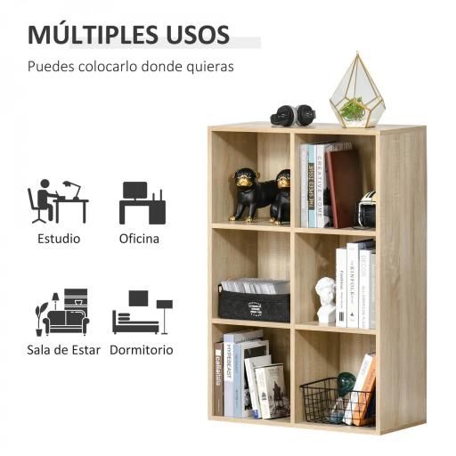 Estantería para Libros Estantes de Madera de 3 Niveles con 6 Cubos de Almacenaje para Sala de Estar Dormitorio Oficina 65,5x30x97,5 cm Roble [3]