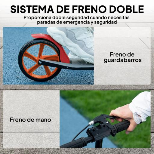 Patinete Plegable para Adultos y Niños de +14 Años Scooter con Manillar Ajustable 91,5x36,5x91-104 cm Rojo [2]