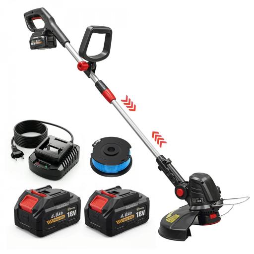 Desbrozadora Batería 18V con 2 Baterías de 4.0Ah y Cargador Barra Ajustable Cabezal y Mango Regulables Plateado [10]