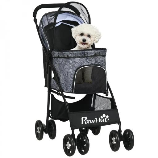 Cochecito para Perros Pequeños Plegable con Cesta de Almacenaje Capota Ajustable y 2 Ruedas Universales 81x48x99 cm Gris [9]