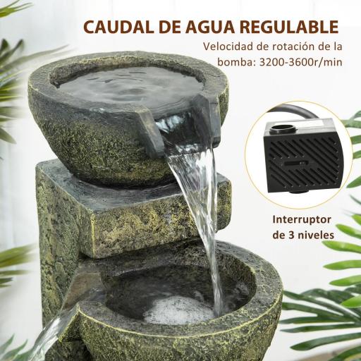 Fuente de Agua en Cascada de 4 Niveles 5W con Bomba de Agua y Salida de Agua Ajustable 25x24x60 cm Multicolor [3]