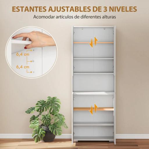 Alacena de Cocina con 4 Puertas Compartimento Abierto Estantes Ajustables 68x34x180 cm Blanco Brillo [7]