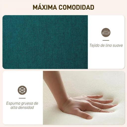 Sillón con Reposapiés Sillón Lectura con Respaldo Alto Capitoné Patas de Madera y Tapizado en Lino Verde Oscuro [4]