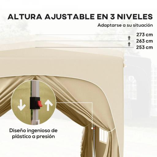 Cenador Plegable 3x3 m Gazabo con Paneles Laterales UPF50+ Altura Ajustable y Bolsa de Transporte Arena [4]