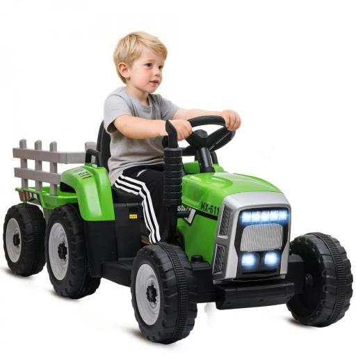 Tractor Eléctrico con Remolque para Niños 3-6 Años con Control Remoto y Cinturón de Seguridad 136,5x50x52,5 cm Verde [7]
